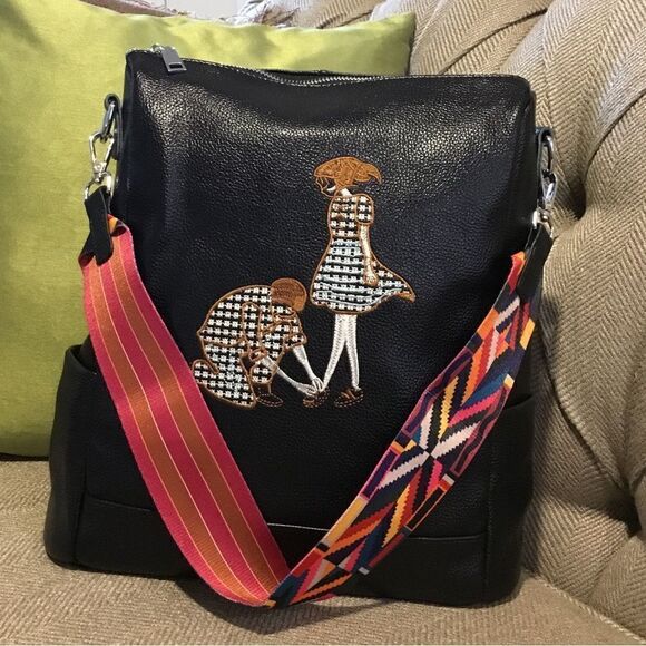 BACKPACK BLACK PEBBLE LEATHER TWO COLOR GUITAR STRAP SCHOOL WORK OFFICE … - Picture 13 of 13